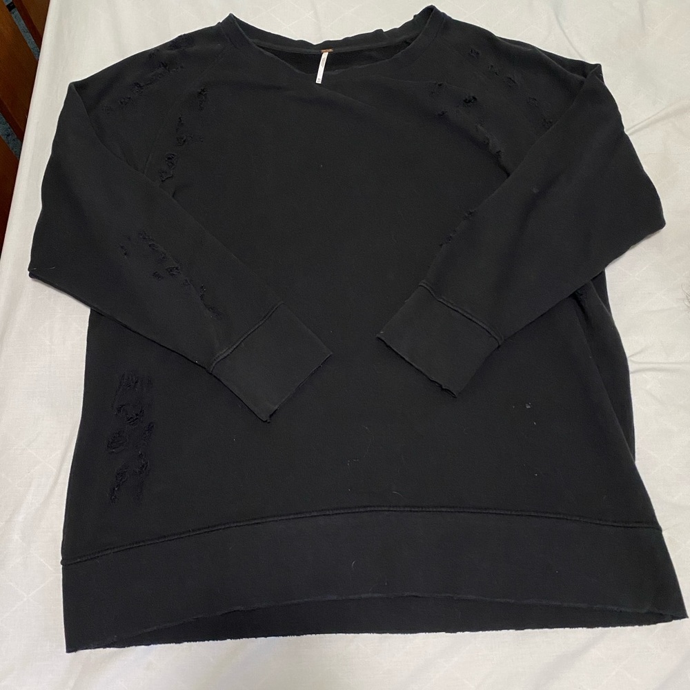 free people crewneck black distressed medium large sweater hoodie spring